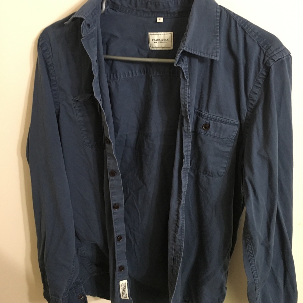 Navy Blue Frank & Oak Long Sleeve Button Up Shirt - Picture 1 of 4